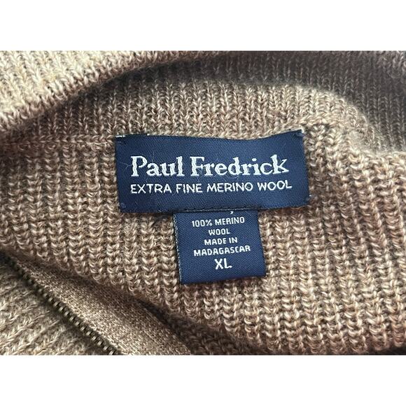 Paul Frederick Merino Wool Sweater XL Brown Full Zip Academia Preppy - Picture 6 of 6